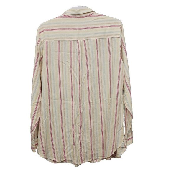 GAP Shirt Womens Large Linen Blend Long Sleeves Striped Button Up Blouse Pocket - Picture 3 of 5
